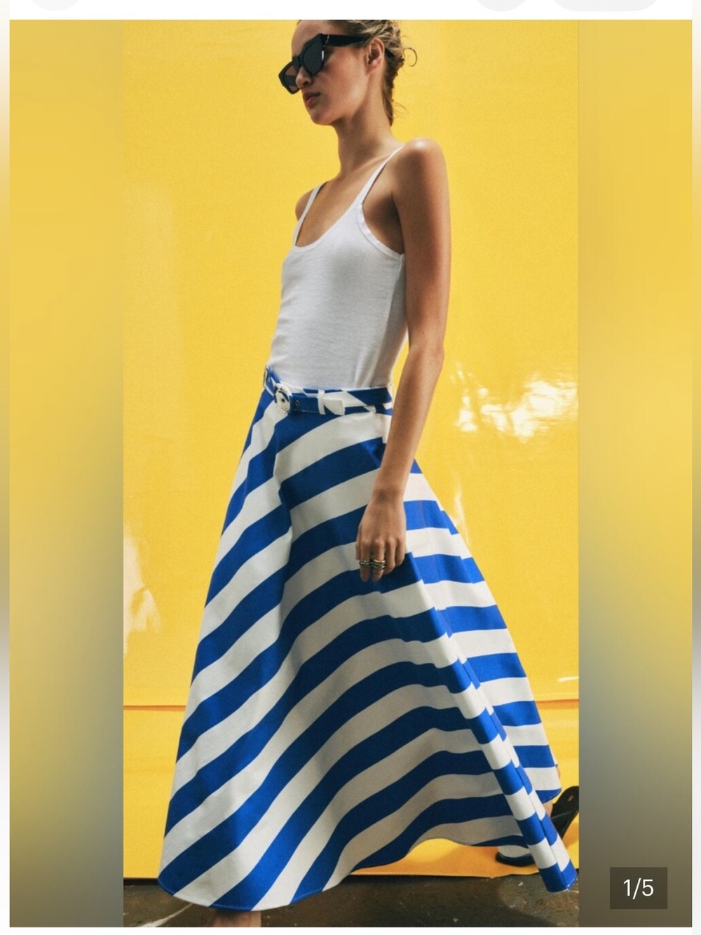 Zara Blue & White Striped Midi Skirt with belt